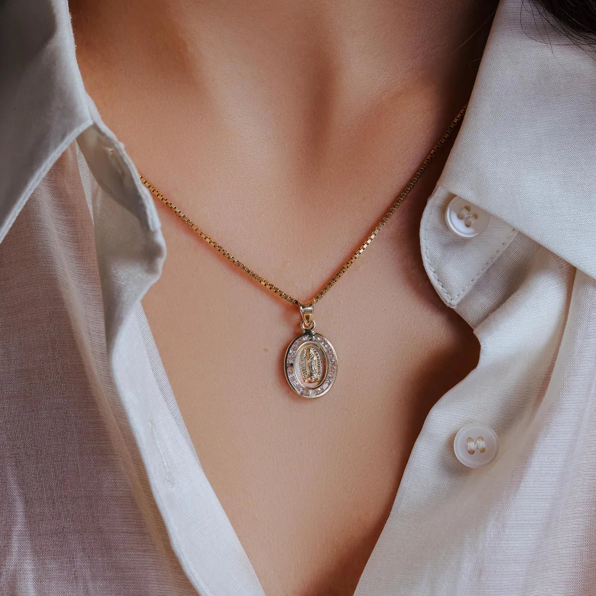 14K Yellow Gold Guadalupe Clear CZ Pendant