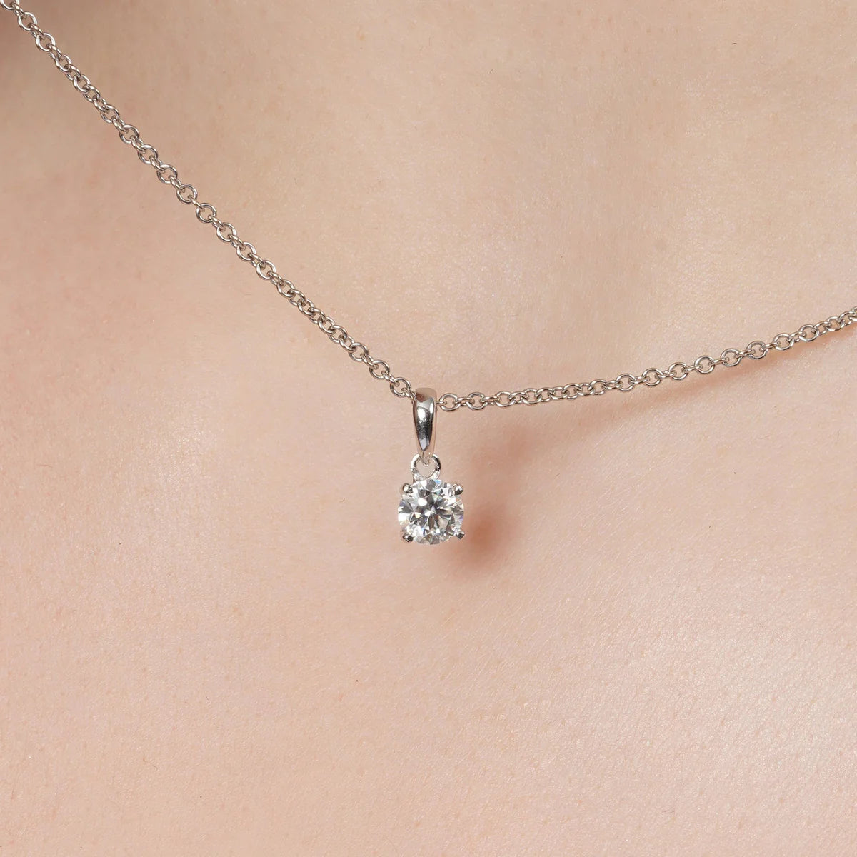 Sterling Silver Moissanite Stone Four Prong Pendant