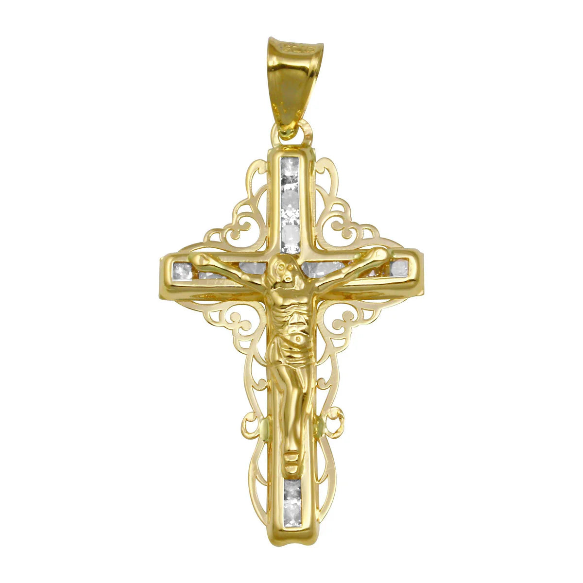 14K Yellow Gold CZ Filigree Cross Pendant