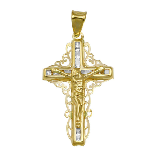 14K Yellow Gold CZ Filigree Cross Pendant
