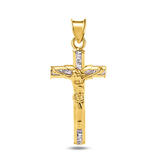14K Yellow Gold Crucifix Clear CZ Pendant
