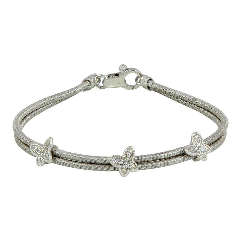 Sterling Silver Double Strand Butterfly Bracelet