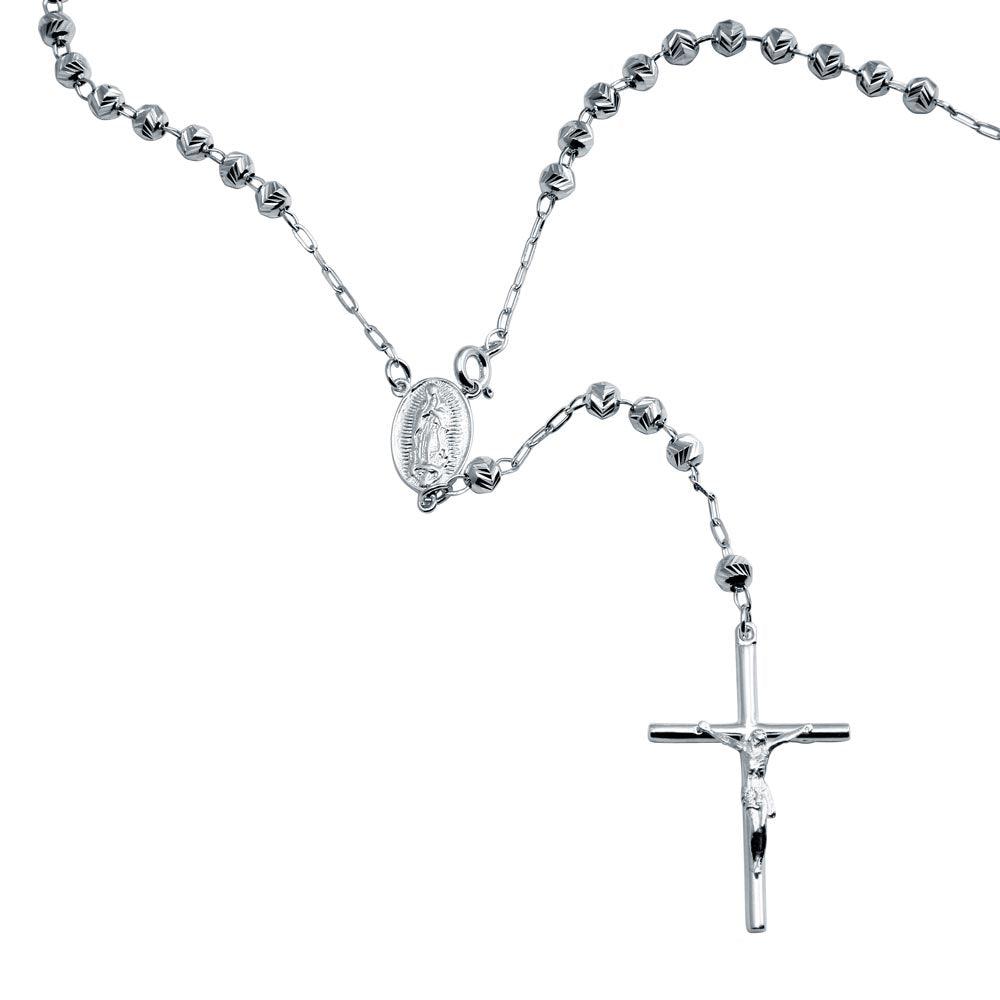 Sterling Silver Diamond V-Cut Beads Rosary