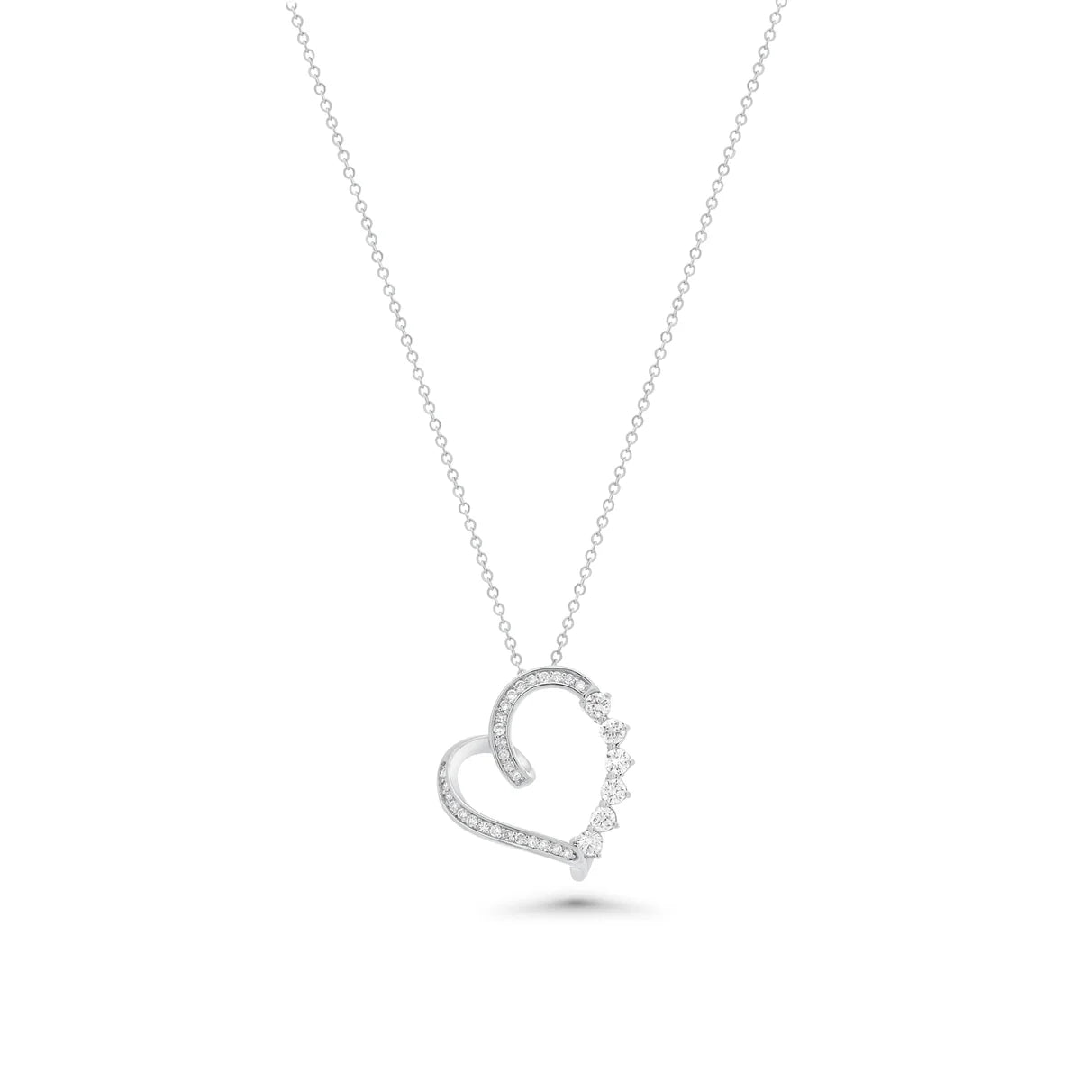 Silver Lab Grown Diamond Asymetrical Heart Pendant Adjustable Necklace