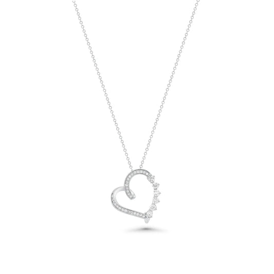 Silver Lab Grown Diamond Asymetrical Heart Pendant Adjustable Necklace