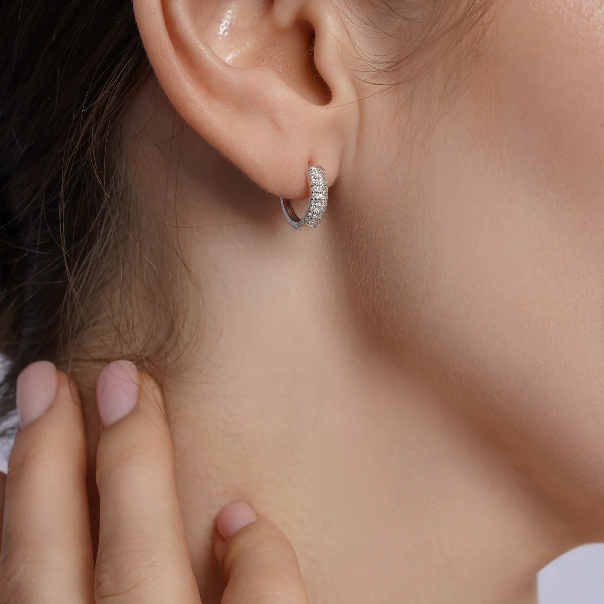 Sterling Silver 9mm Lab Grown Diamond Huggie Hoops Earrings