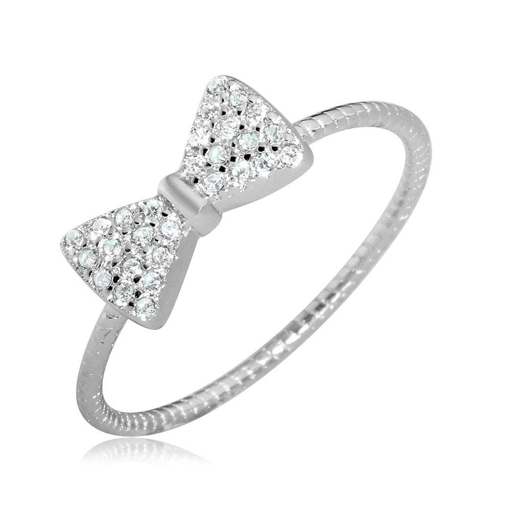 Rhodium Plated 925 Sterling Silver CZ Bow Tie Ring