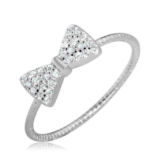 Rhodium Plated 925 Sterling Silver CZ Bow Tie Ring