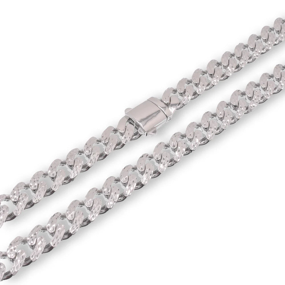 925 Sterling Silver 10.5mm Diamond Cut Miami Curb Link Chain