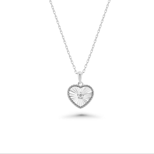 Sterling Silver Flutted Heart Moissanite Pendant Necklace