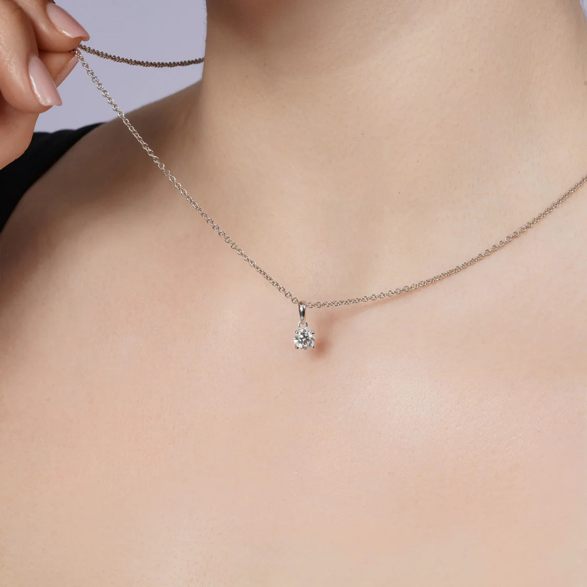 Sterling Silver Moissanite Stone Four Prong Pendant