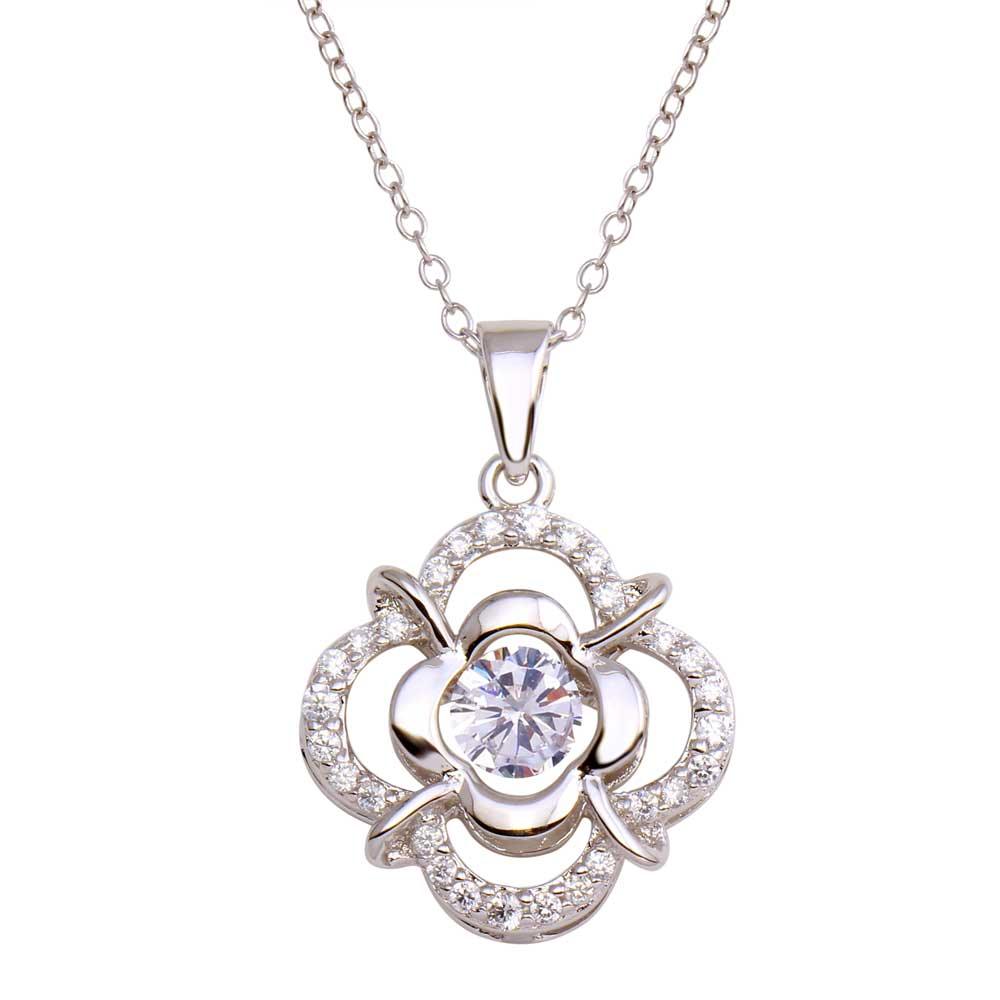 Sterling Silver Open Flower Dancing CZ Necklace