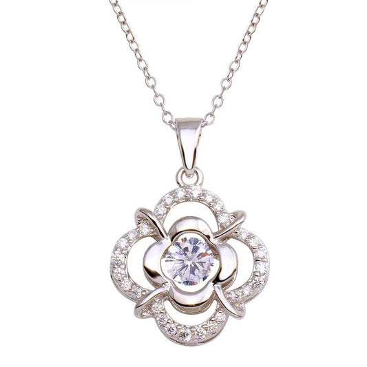 Sterling Silver Open Flower Dancing CZ Necklace