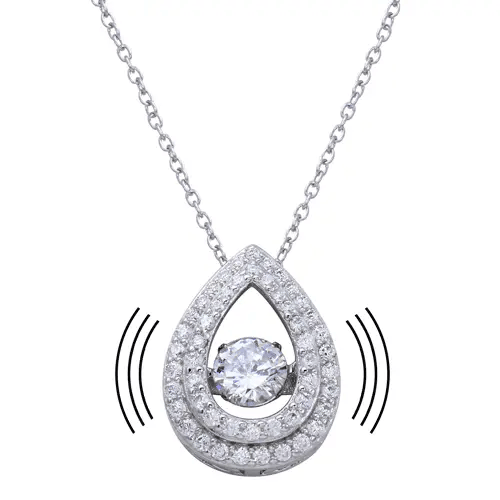 Sterling Silver Open Teardrop Pendant Necklace with Dancing CZ
