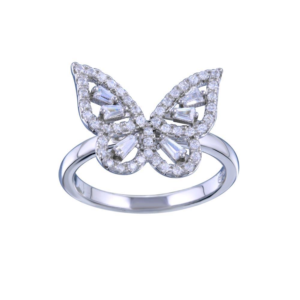 Sterling Silver Outline Clear CZ Butterfly Ring