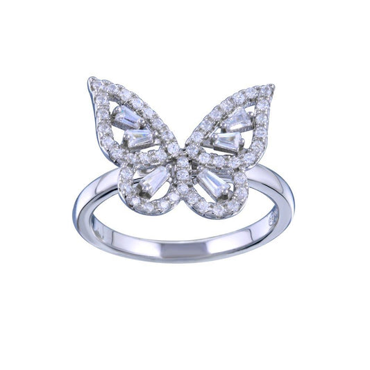 Sterling Silver Outline Clear CZ Butterfly Ring