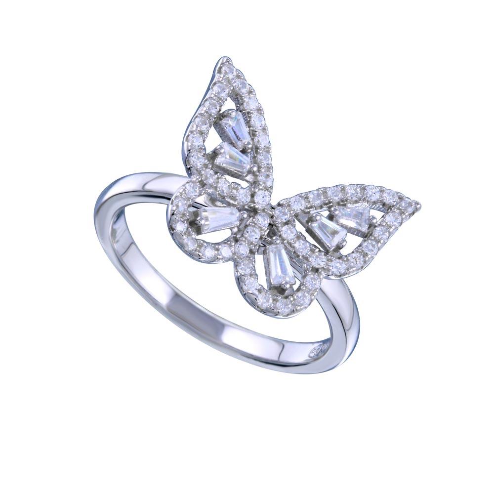 Sterling Silver Outline Clear CZ Butterfly Ring