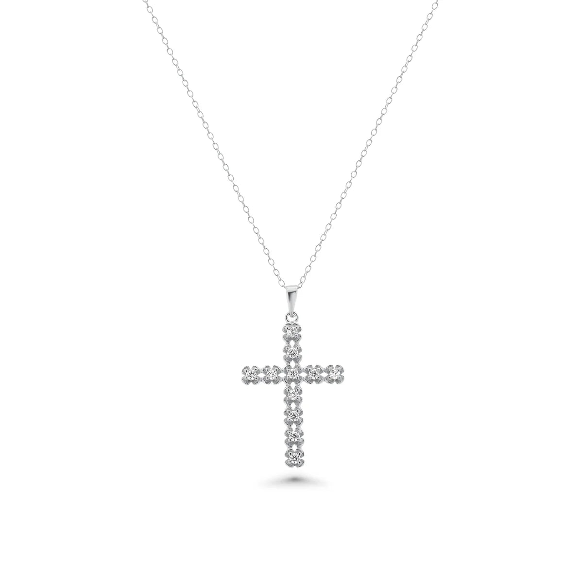 Silver Clear Cross CZ Stud Earring and Necklace Set