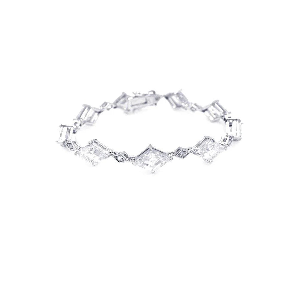 Silver Diamond Shape Clear CZ Link Bracelet
