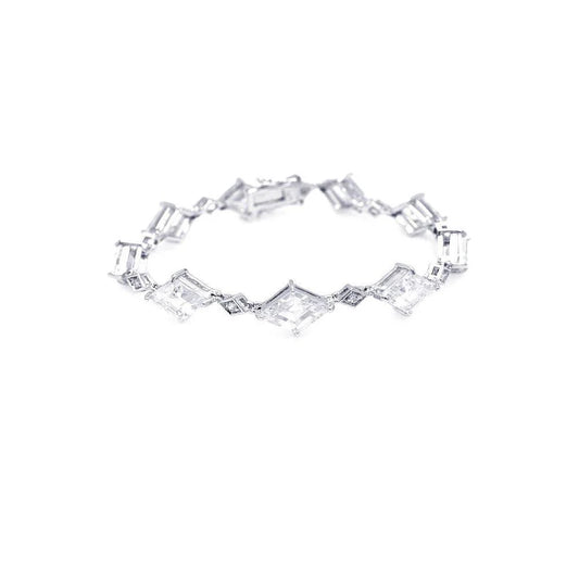 Silver Diamond Shape Clear CZ Link Bracelet