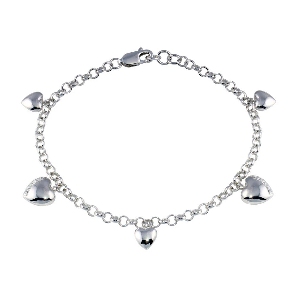 Silver Multiple Heart CZ Dangling Bracelet