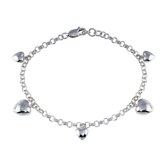 Silver Multiple Heart CZ Dangling Bracelet